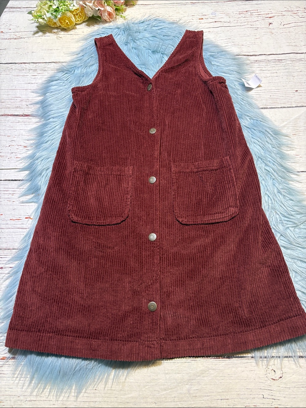 NWT Old Navy Maroon/Burgundy Corduroy Snap Front Dress sz XL